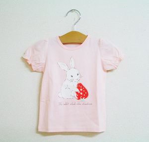 ★新品120cm★La poche biscuit うさぎと苺柄半袖Tシャツ (ピンク) ラポシェビスキュイ