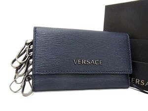 ■新品同様■ VERSACE ヴェルサーチ レザー ６連 キーケース 鍵入れ メンズ ネイビー系 AU9863