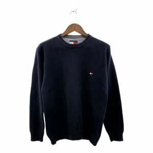 90年代 TOMMY HILFIGER トミーヒルフィガー ワンポイントロゴ コットン セーター ネイビー (メンズ M) P0505