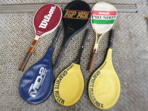 ■古いテニスラケット 6本セット KAWASAKI PRO SHOT・GRAPHITE RULER/RULERMAX・TOURNAMENT・futabaya FGP145L・wilson カワサキ■ 