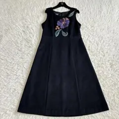 LAURA ASHLEY Aライン ウール 花柄刺繍 ロング ワンピース