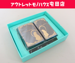 開封未使用 ZIPPO ラブ シルエット ブラック×ゴールド キャット レギュラーモデル スリムモデル ペアセット ギフト ジッポー 屯田店