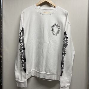 【CHROME HEARTS クロムハーツ】408196533 ホースシュークルーネックスウェットシャツ USA製 M ホワイト ブラック コットン 2407oki M