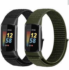 Fitbit Charge 5 バンド 柔らかい 通気性 軽量 調整可能な伸縮性ベルト交換用ベルト　ナイロンバンド　2本セール