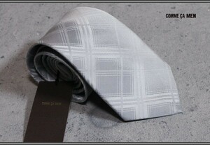 新品 コムサメン 日本製 シャドー タータンチェック シルク ネクタイ 灰/定価1万円/COMME CA MEN/グレー2