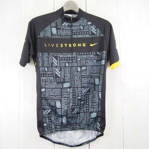 ナイキ NIKE LIVE STRONG 総柄フルジップ半袖サイクルジャージ(M)ブラック×イエロー