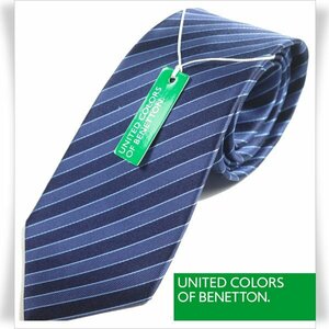 新品1円～★BENETTON ベネトン シルク絹100％ネクタイ 織柄 ネイビー ストライプ 正規店本物 ◆5714◆