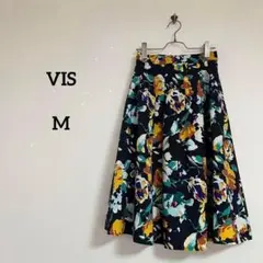 【美品】VIS♡アートフラワータックミディ丈スカート　ひざ丈　総柄　花柄