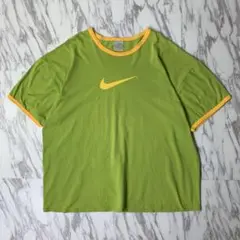 00s　USA製　NIKE　リンガーT　XXL　ライムイエロー　センターロゴ