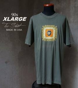 90s USA製 エクストララージ XLARGE オリーブグレー コットン 半袖 Tシャツ L