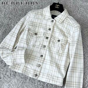 【美品】Burberry LONDON バーバリー ロンドン ストレッチ ノバチェック ジャケット デニムジャケット 大きいサイズ 40