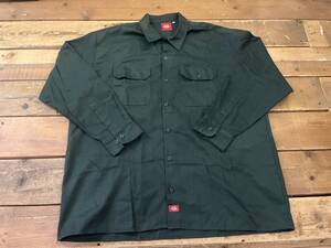 DICKIES / ディッキーズ 長袖 ワークシャツ 574 XLサイズ カーキグリーン ボタンダウン ４４８０８ USED