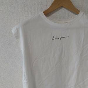 NATURAL BEAUTY BASIC ナチュラルビューティーベーシック Tシャツ トップス 刺繍 ロゴ ノースリーブ レディース サイズM 白 aa335