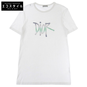 DIOR ディオール ×ショーンステューシー コットン ロゴ 半袖 Tシャツ メンズ ホワイト XS 033J600D0589