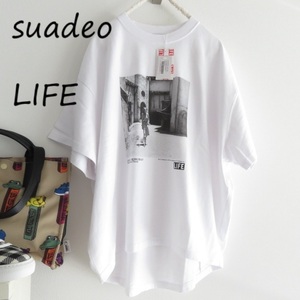 送料込 匿名配送 新品　suadeo LIFE スアデオ　ライフ　コラボ　Tシャツ　フォトシャツ バックタックボリュームTシャツ　