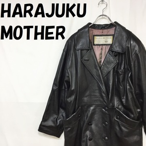 【人気】HARAJUKU MOTHER アウター コート レザージャケット ラムスキン 羊革 内側総柄 ブラック サイズ9/S4866