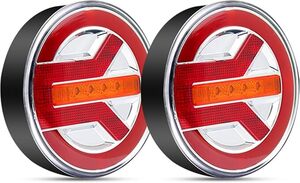 トラック テールランプ 12V 24V 赤 黄色2色 LED ブレーキランプ シーケンシャル 汎用 丸型 2個セット