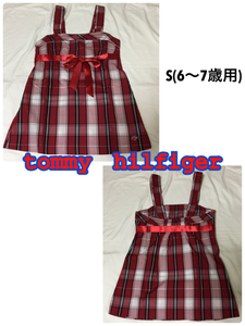 tommy hilfiger トミーヒルフィガー 赤定番 チェック リボン付 キャミソールシャツ S(6～7歳用)サイズ