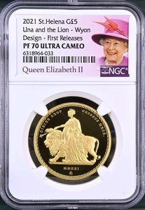 2021年 セントヘレナ ウナとライオン 5ポンド 1オンス プルーフ金貨 NGC PF70 ULTRA CAMEO First Releases マスターピースコレクション