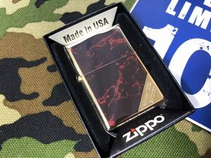 ●新品/新作●両面レッドのマーブルとゴールドの金差しの高級感のある ジッポーライター mercismith2zippo 2G-REDMZL