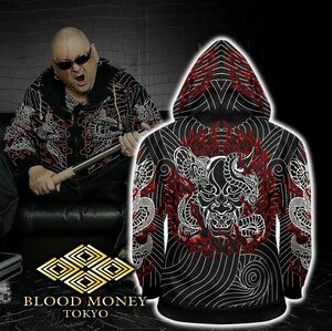 パーカー メンズファッション BLOOD MONEY TOKYO MBT-21011 和柄 刺青 蛇般若 黒×白/赤 オラオラ系 ヤンキー ジャケット 上着 服 ヤクザ