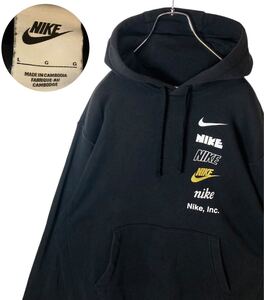 NIKEナイキ連続複数ロゴデザイン ブラックスウェットパーカーゆったりサイズ