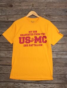 チャンピオン製 USMC 両面 プリントT シャツ 黄 表S