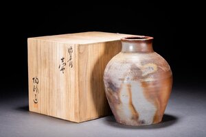 【善古堂】某有名オークション買入 昭和時代物 備前焼 陶峰造 備前大壺 花入 花生 共箱 和風インテリア 骨董品 古美術1125-301S02　