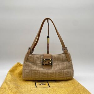 ＄【売り切り】FENDI（フェンディ）ズッカ柄 マンマバケット ダブルショルダー ショルダーバッグ アイボリー《希少》