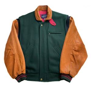 90s Vintage Leather Stadium Jacket レザー ウール スタジャン 本革 袖レザー ジャケット ブルゾン ヴィンテージ ビンテージ チンスト