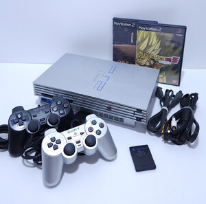 美品 動作品 希少カラー SCPH-39000 サテンシルバー PS2 本体 プレイステーション2 ゲームソフト,メモリカード,コントローラ, セット(G-8) 