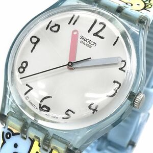 Swatch スウォッチ 腕時計 クオーツ 動物 アニマル イラスト アート 可愛い ライトブルー おしゃれ コレクション 電池交換済 動作確認済
