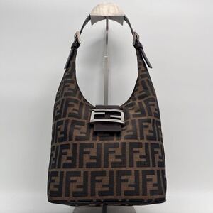 美品 FENDI フェンディ マンマバケット ズッカ ワンショルダー ハンドバッグ ブラウン カーキ FFロゴ SV金具 キャンバス レザー 本革