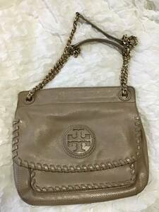 良品【TORY BURCH/トリーバーチ】2wayレザーバッグ★ベージュ★ショルダーバッグ★チェーン★レディース★USED