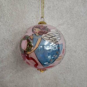 ガラス　オーナメント　8cm　クリスマスツリー　ツリー飾り　飾り　拭きガラス　手描き　ピンク　オーロラ　天使　鳥【60s1965】