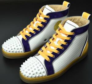 未使用 Christian Louboutin クリスチャンルブタン Lakers レイカーズカラー スパイクスタッズ スニーカー 39.5 (24.5) 