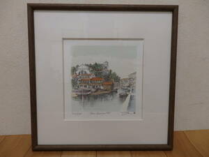 T5-5.6） 織田義郎　The VeniceⅣ ?　ベニスの運河　217/300　風景画　サインあり　画寸(17.5cmx17.5cm)　 額寸(31.5cmx31.5cm)