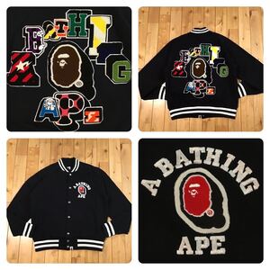 BAPE LOGO スウェット スタジャン Mサイズ a bathing ape sweat varsity jacket エイプ ベイプ アベイシングエイプ vintage NIGO i5541