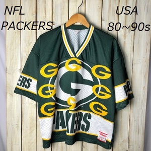 sh●248 USA古着 80s～90s USA製 NFL PACKERS メッシュ ゲームシャツ XL Wilson オールド ヴィンテージ グリーンベイ・パッカーズ アメフト