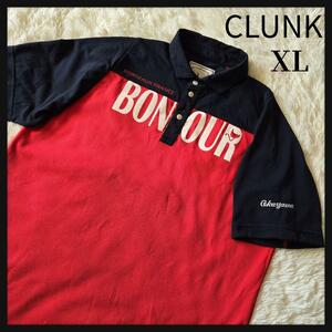 美品 CLUNK クランク シャツ ポロシャツ 紺 ネイビー 赤 レッド XL LL 大きめ ゴルフ スポーツ