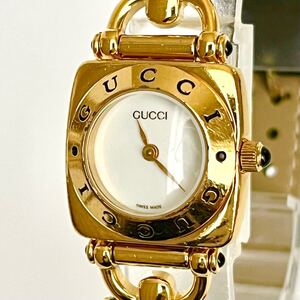 【稼働】磨き済み グッチ GUCCI 6300L レディース 腕時計 電池新品 ゴールド 白文字盤 s1981