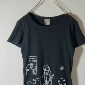 グラニフ graniph 半袖 Tシャツ SSSサイズ 黒 ブラック レディース シュールな絵