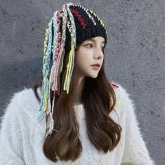 【大人気】 ドレッドヘアー ニット帽 三つ編み レゲェ 個性 ブラック 目立つ