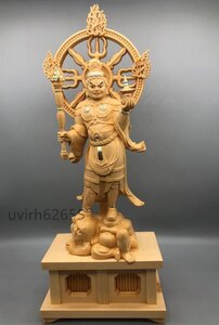 新品推薦★総檜材 木彫仏像 仏教美術 精密細工 師手仕上げ品 本金 切金 毘沙門天 高さ35cm