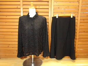 M2 △350【Leilian ROCHAS レリアンロシャス】最高級 レース セットアップ スーツ ブラック SIZE 13+