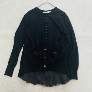 【美品】sacai luck サカイラック バックフレア ニットカーディガン 異素材 レイヤード風 チュール シェルボタン 羽織り ブラック S 1