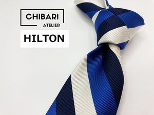 【超美品】HILTON　ヒルトン　レジメンタル柄 ネクタイ 3本以上 送料無料 メンズ ブルーネイビー　1205060