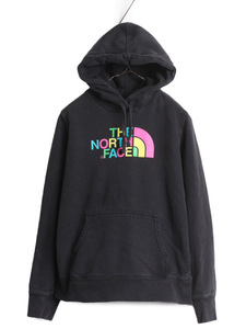 ノースフェイス プリント スウェット フード パーカー レディース S / The North Face アウトドア トレーナー 裏起毛 薄手 プルオーバー 黒