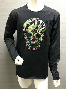 本物 新品 lucien pellat-finet ルシアンペラフィネ NATURALSKULL LONGSLEEVET-SHIRTスカルプリント長袖Tシャツ EVH1954 黒 M