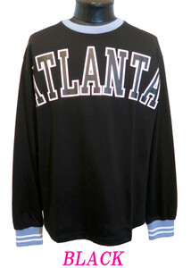 新品 Lサイズ カレッジTシャツ 長袖 ATLANTA 2269.10 黒 ブラック メンズ ロンT ラバープリント クルーネック BLACK ライン入り リブ袖